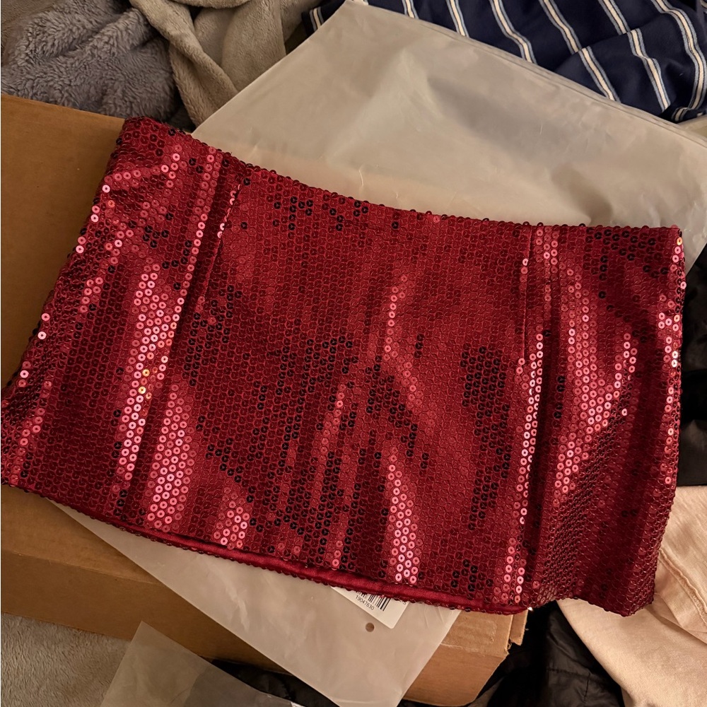 Red Sequin Mini Skirt